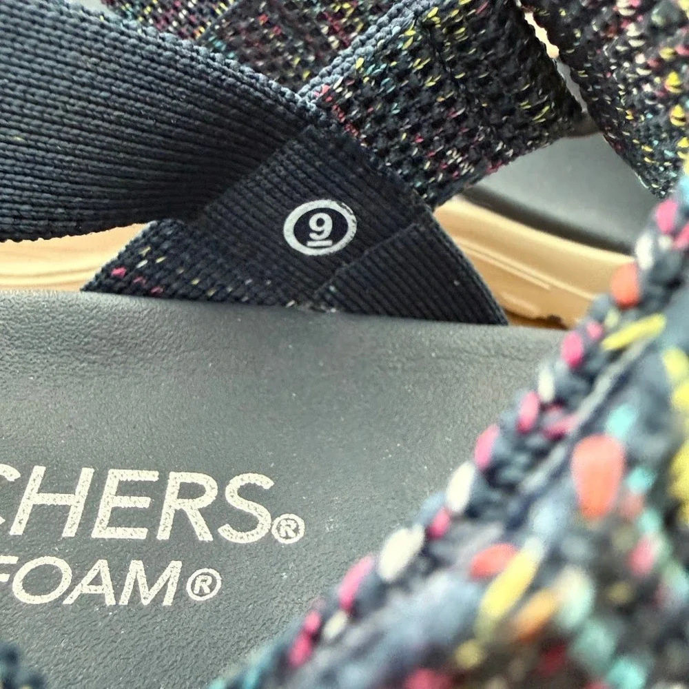 Skechers Trail Womens 9 Navy‎ Multi Space Dye Luxe Foam Sandals Machine Washable - Picture 6 of 11